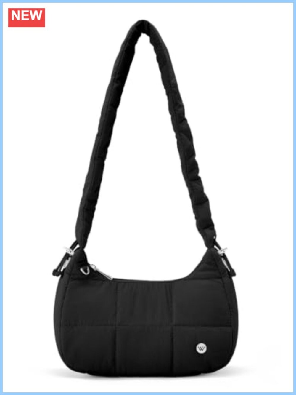 Small Quilted Nylon Puffer Shoulder Bag Crescent Crossbody Purse